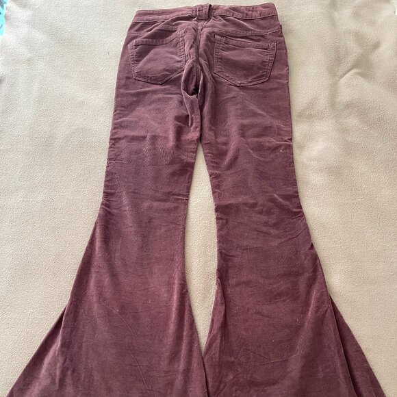Free People Pants - AWESOME RARE Free People BOHO Super Flare Corduroy Pants Brown Burgundy 26 Long